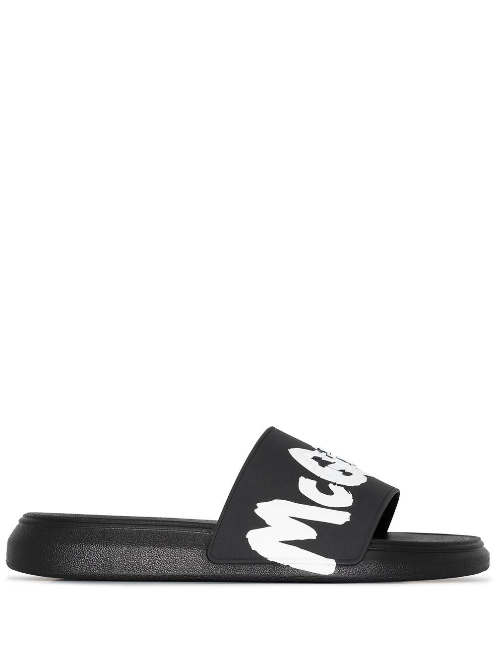 Men's Mcqueen Graffiti Rubber Pool Slide in Black/white