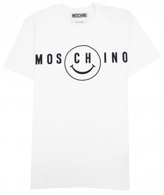 MOSCHINO Smiley Print Cotton Jersey T Shirt White