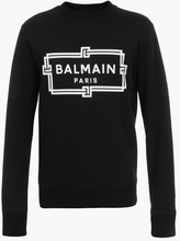 Load image into Gallery viewer, BALMAIN Black and white cotton sweatshirt with flocked white Balmain logo
