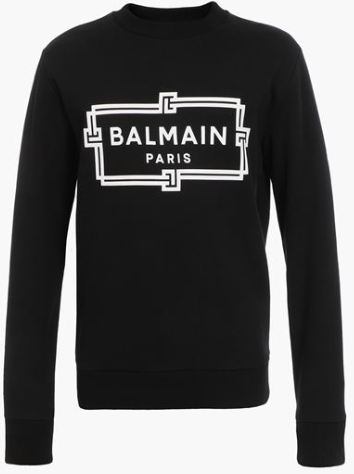 BALMAIN Black and white cotton sweatshirt with flocked white Balmain logo