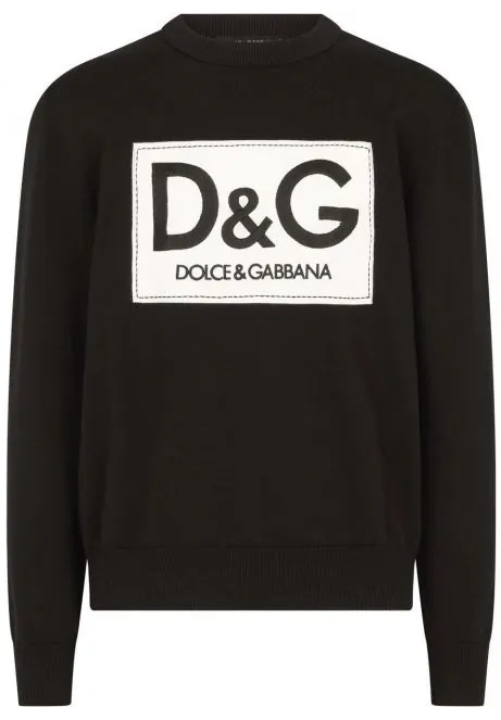 DOLCE & GABBANA Wool round-neck sweater with DG embroidery