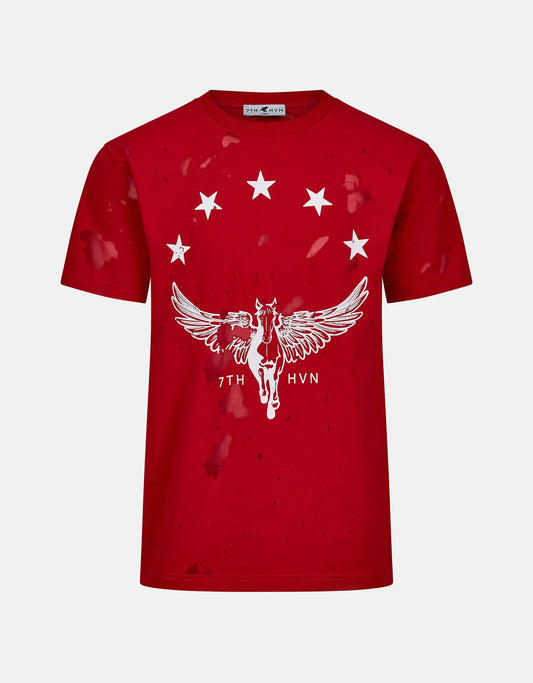 7TH HVN STALLION T SHIRT RED
