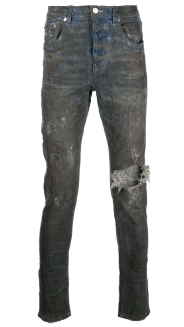 PURPLE distressed skinny-cut jeans